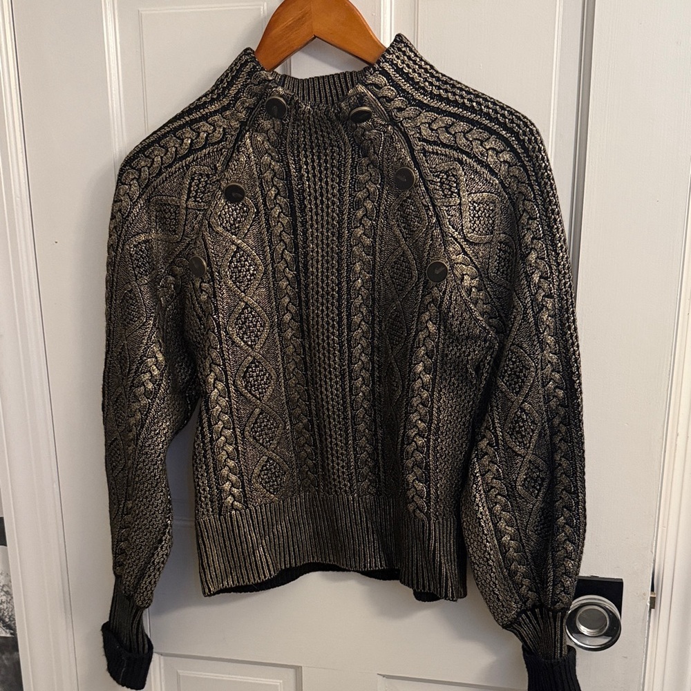 Veronica Beard Black and Gold Cowl Sweater
